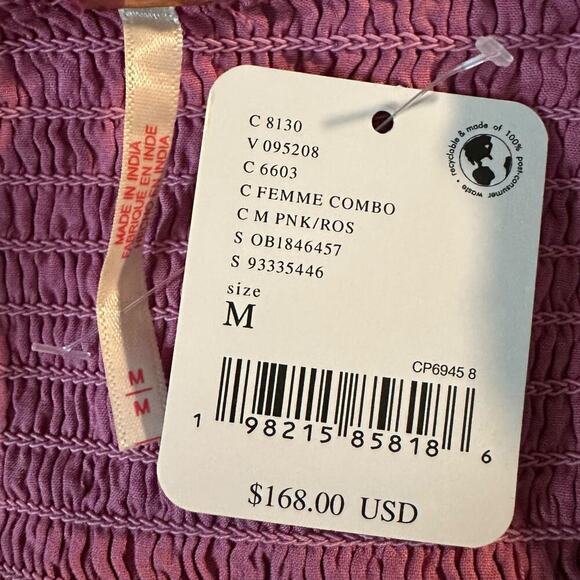 Free People Sundrenched Short Sleeve Maxi Dress Femme Rose Pink Medium NWT - Picture 11 of 12